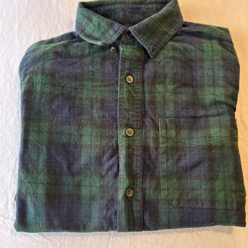 L.L. Bean Casual Green and Blue Plaid Shirt